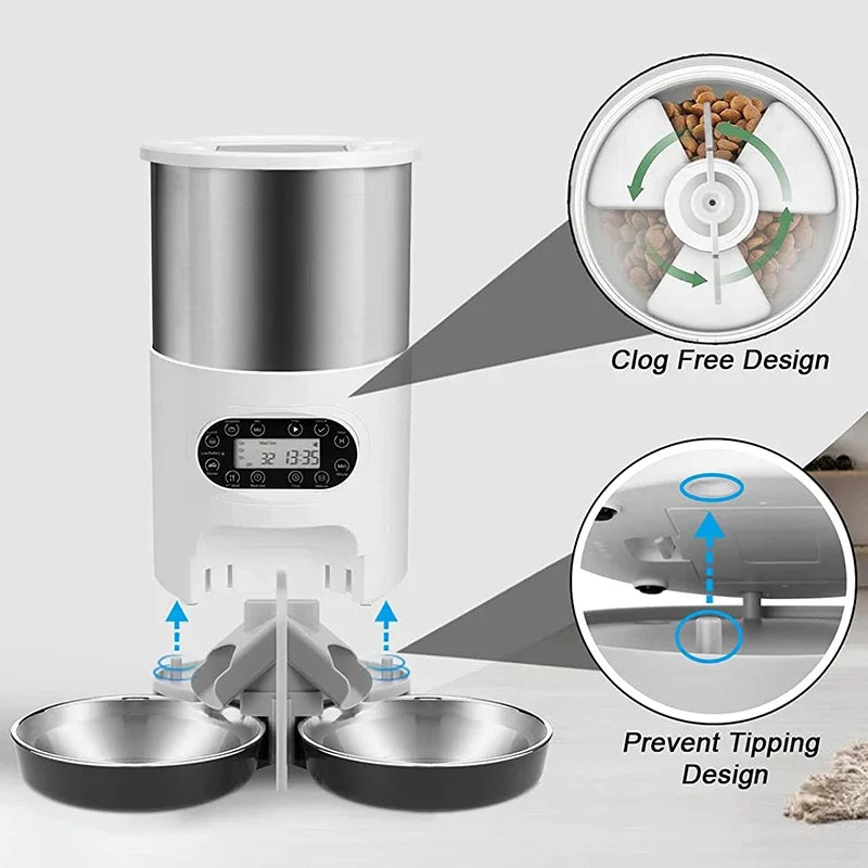 3L/4.5L Automatic Cats Dispenser Smart Cat Dog Food Feeder Single/Dual Stainless Steel Bowls Pets Timer Feeding for Dry Foods