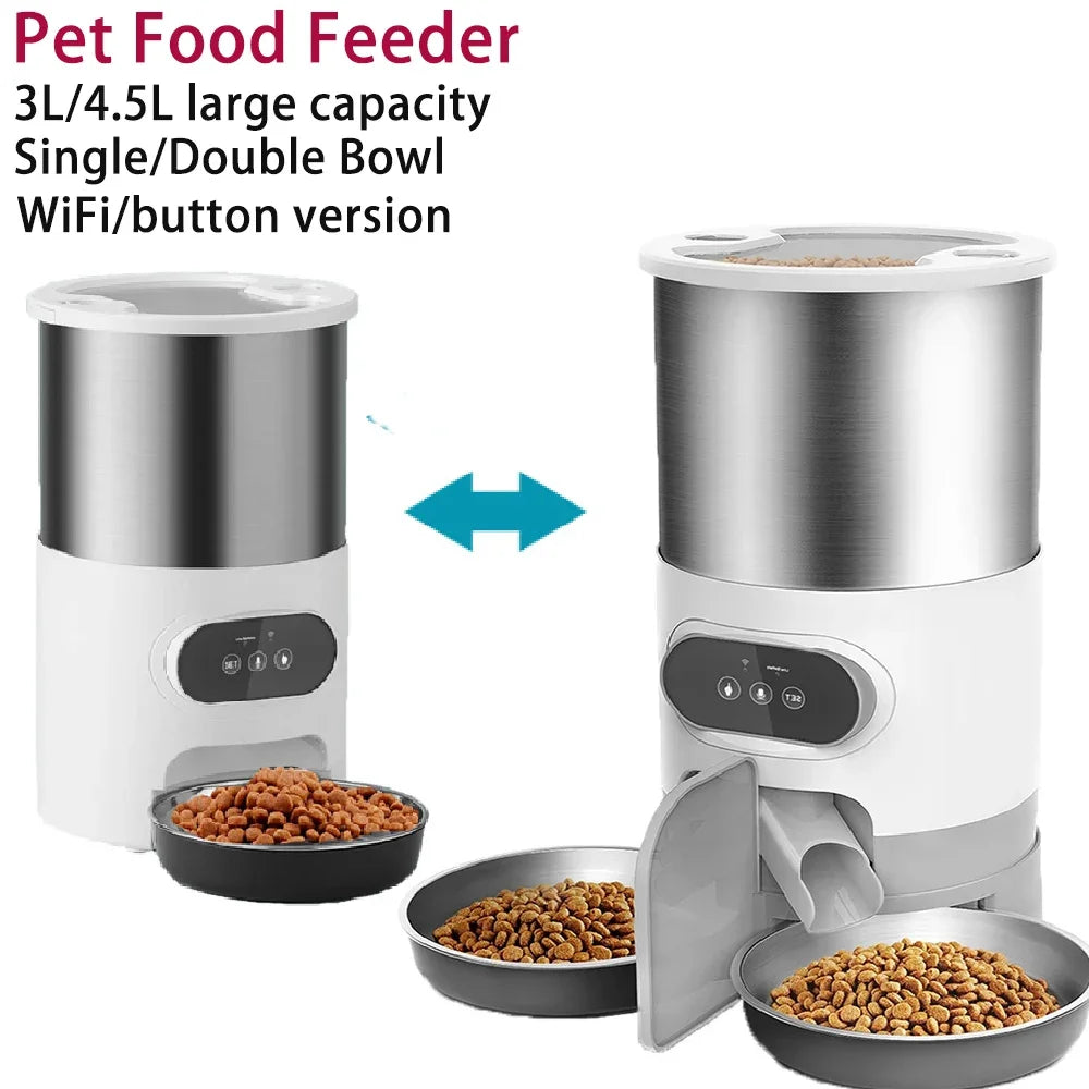 3L/4.5L Automatic Cats Dispenser Smart Cat Dog Food Feeder Single/Dual Stainless Steel Bowls Pets Timer Feeding for Dry Foods