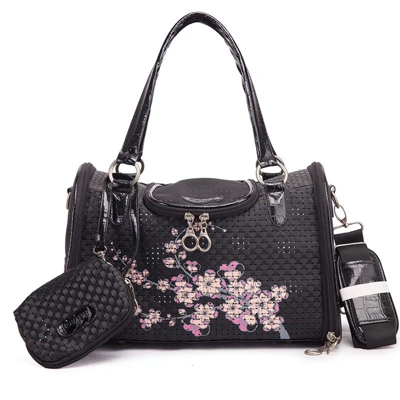 Portable Outdoor Pet Cat Dog Carrier Bag with Purse Leather Travel Small Dog Chihuahua Teddy Carrying Bag Handbag