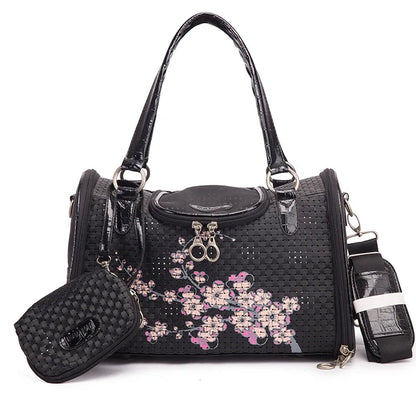 Portable Outdoor Pet Cat Dog Carrier Bag with Purse Leather Travel Small Dog Chihuahua Teddy Carrying Bag Handbag