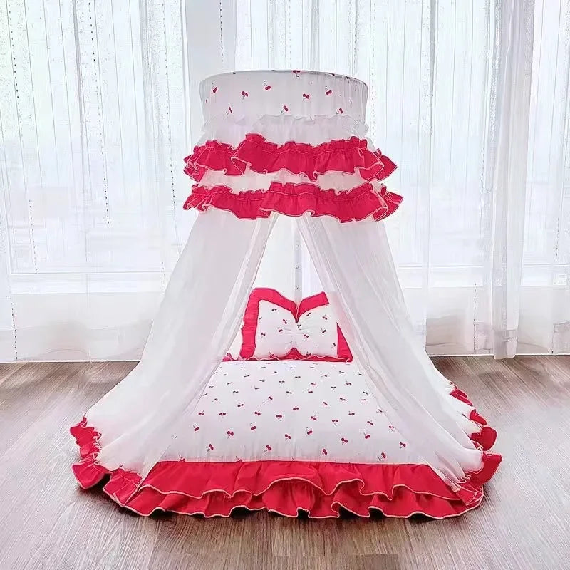 Pet Tent Cat Blanket Pink Dog Beds and Pillow All Seasons General Teddy House Cute Princess Bed Hand Wash Cat Beds