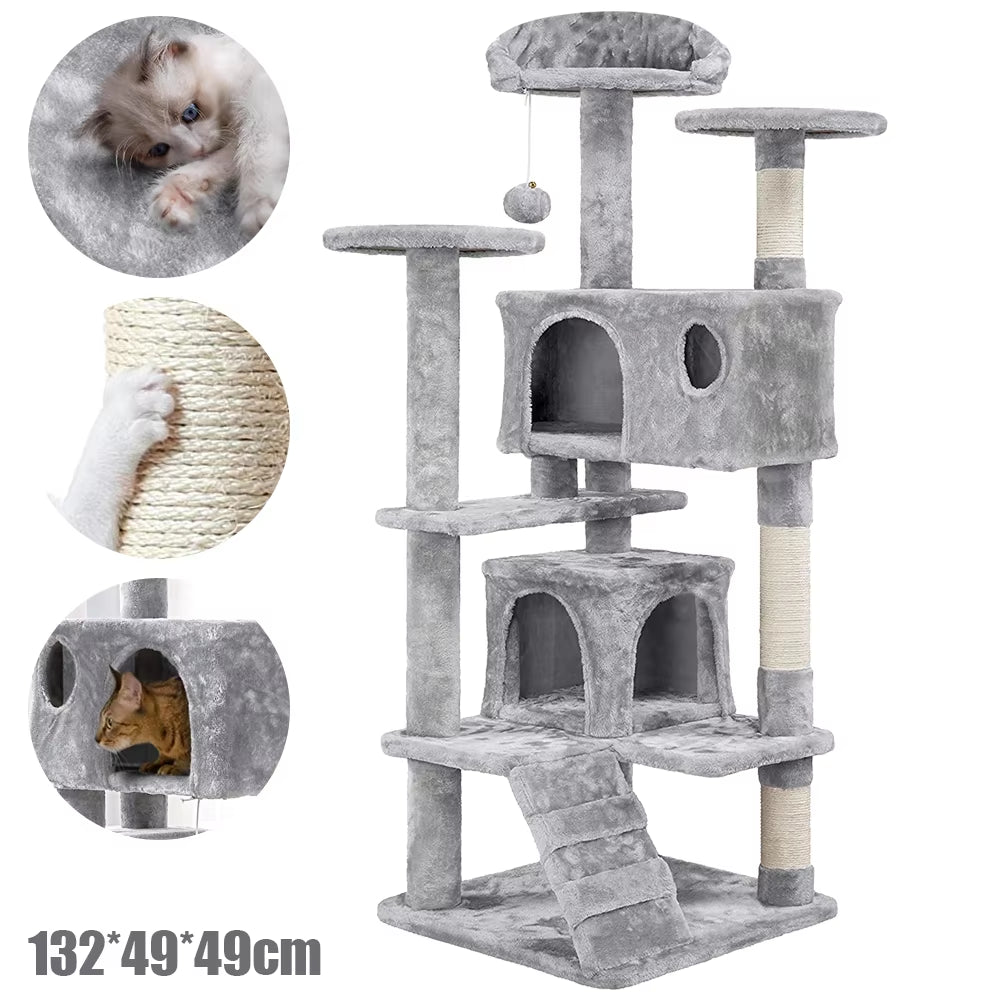 Cat Trees Cat Climbing Frame for Indoor Cats 5-Level Cat Tower Hammock Padded Perches and Condos Cat Jumping Toy with Ladder