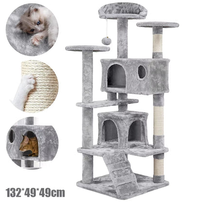 Cat Trees Cat Climbing Frame for Indoor Cats 5-Level Cat Tower Hammock Padded Perches and Condos Cat Jumping Toy with Ladder