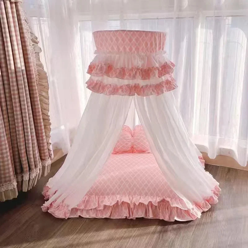 Pet Tent Cat Blanket Pink Dog Beds and Pillow All Seasons General Teddy House Cute Princess Bed Hand Wash Cat Beds