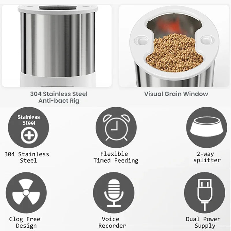 3L/4.5L Automatic Cats Dispenser Smart Cat Dog Food Feeder Single/Dual Stainless Steel Bowls Pets Timer Feeding for Dry Foods