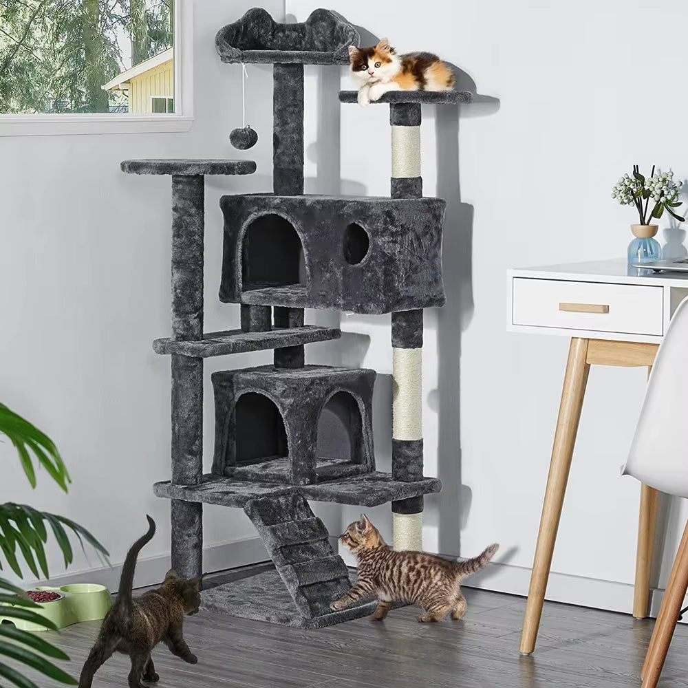Cat Trees Cat Climbing Frame for Indoor Cats 5-Level Cat Tower Hammock Padded Perches and Condos Cat Jumping Toy with Ladder