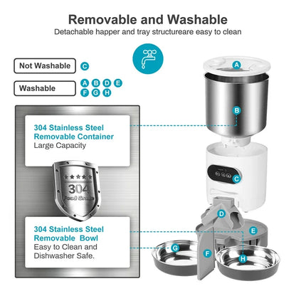 3L/4.5L Automatic Cats Dispenser Smart Cat Dog Food Feeder Single/Dual Stainless Steel Bowls Pets Timer Feeding for Dry Foods