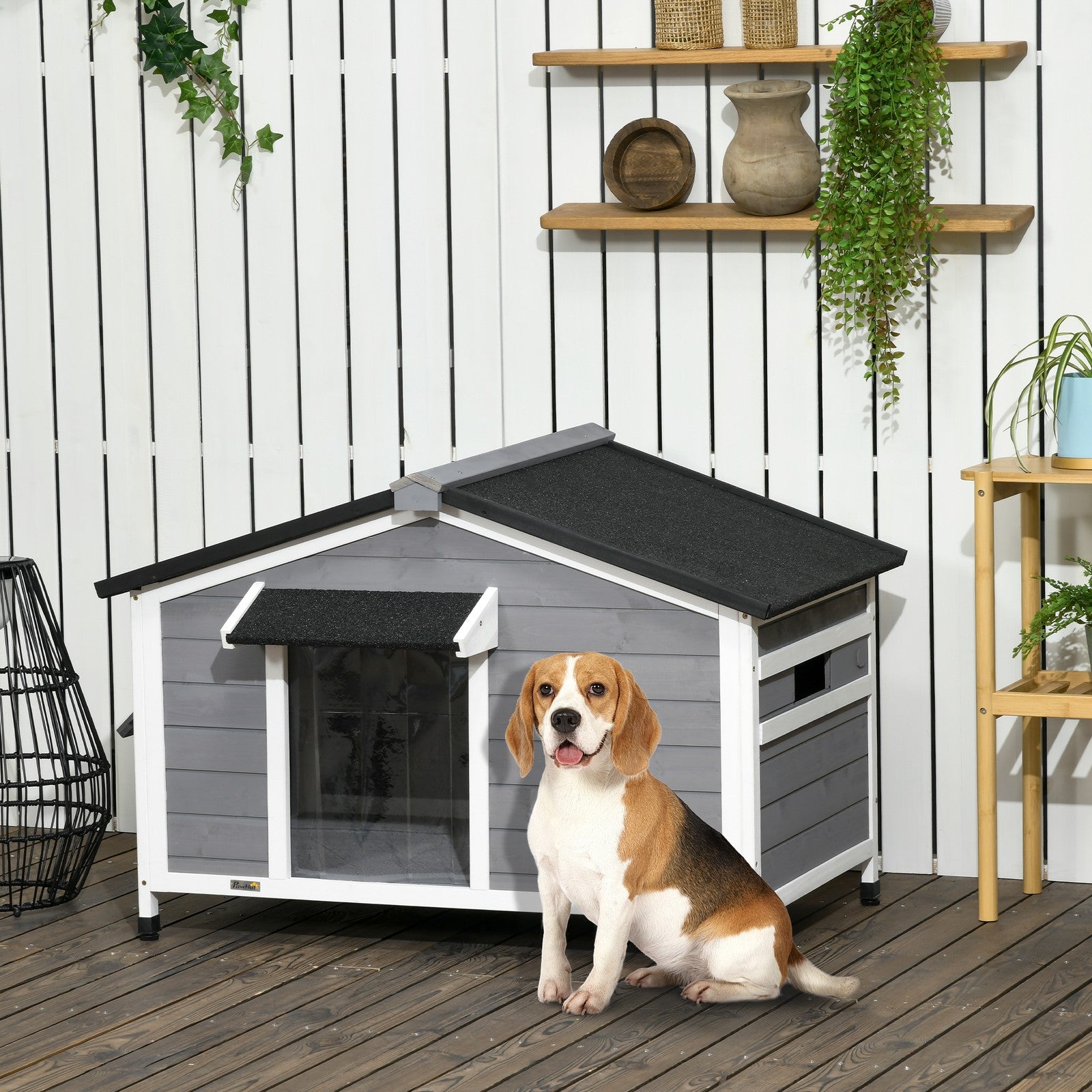Pawhut Hundehütte, Tannenholz, Hundehaus Mit Asphaltdach, Outdoor, Wetterfeste