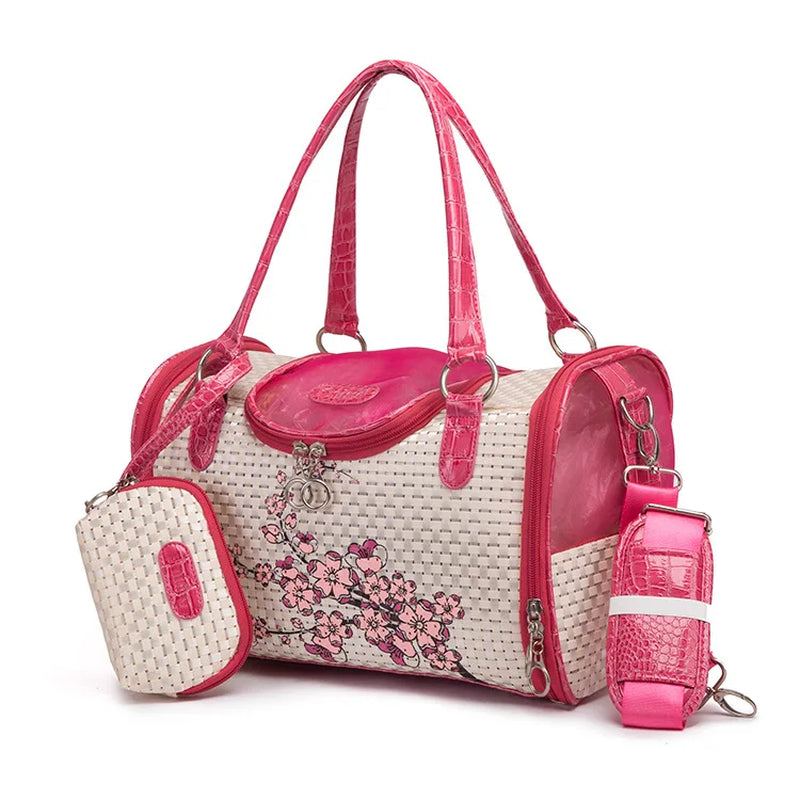 Portable Outdoor Pet Cat Dog Carrier Bag with Purse Leather Travel Small Dog Chihuahua Teddy Carrying Bag Handbag