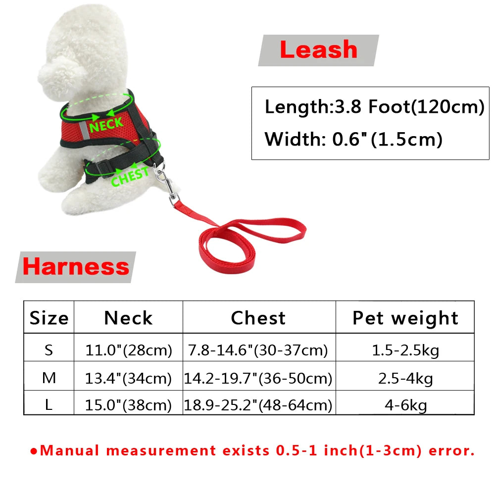 Mesh Cat Harness and Leash Breathable Reflective Kitten Cats Harnesses Small Dog Puppy Harness for French Bulldog Chihuahua Pug