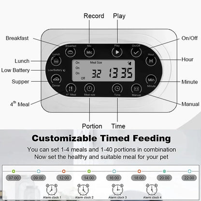 3L/4.5L Automatic Cats Dispenser Smart Cat Dog Food Feeder Single/Dual Stainless Steel Bowls Pets Timer Feeding for Dry Foods