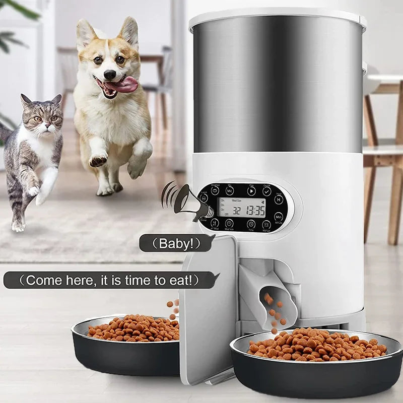 3L/4.5L Automatic Cats Dispenser Smart Cat Dog Food Feeder Single/Dual Stainless Steel Bowls Pets Timer Feeding for Dry Foods
